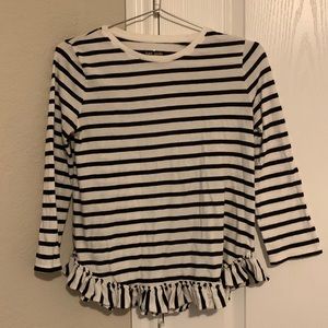 Kate Spade Women’s Sz S Black & White Striped Long Sleeve Ruffle Shirt